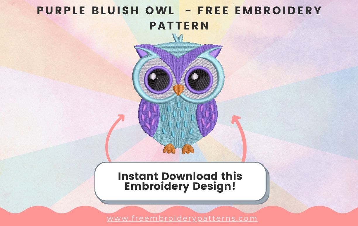 Purple Bluish Owl Free Embroidery Pattern