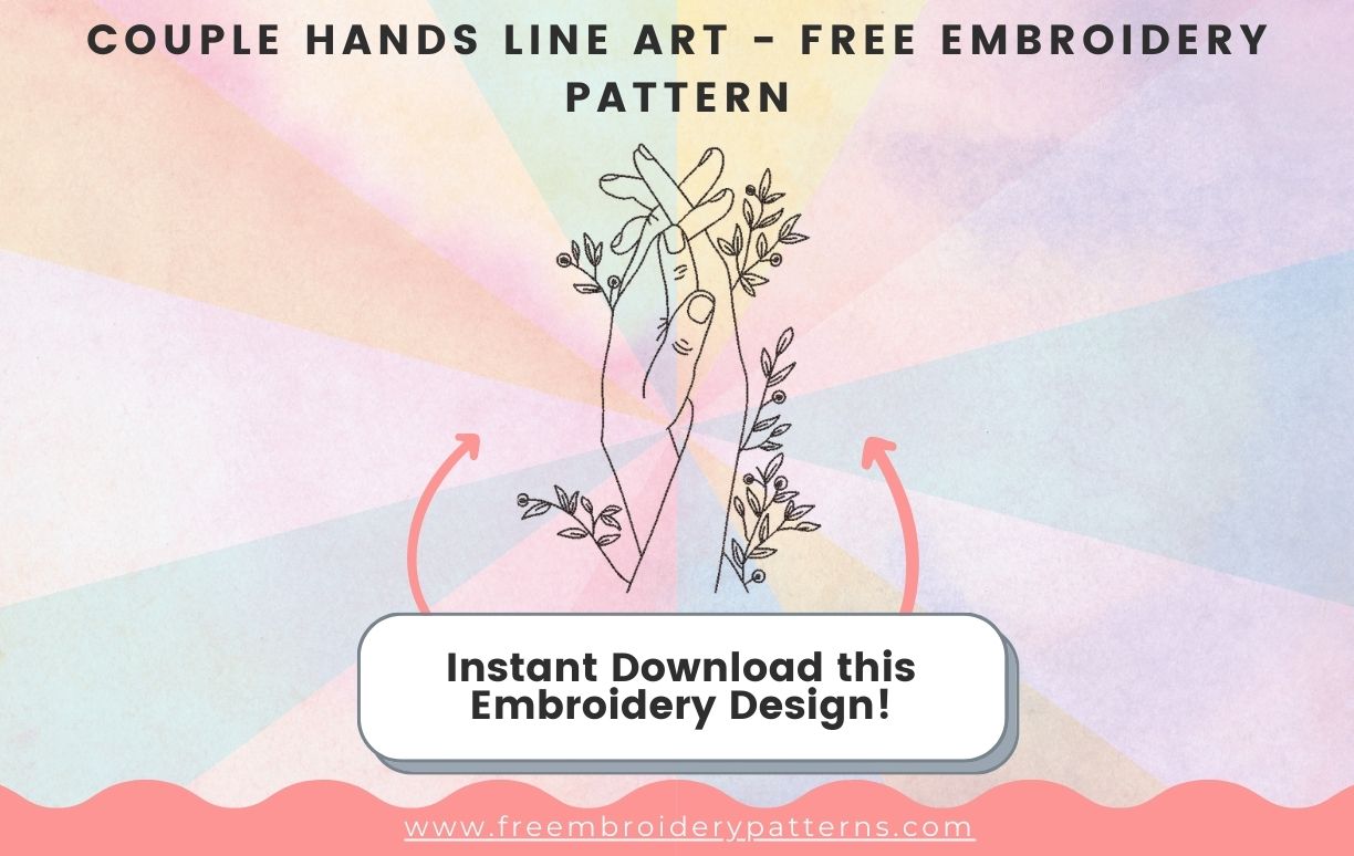 Couple Hands Line Art Free Embroidery Pattern