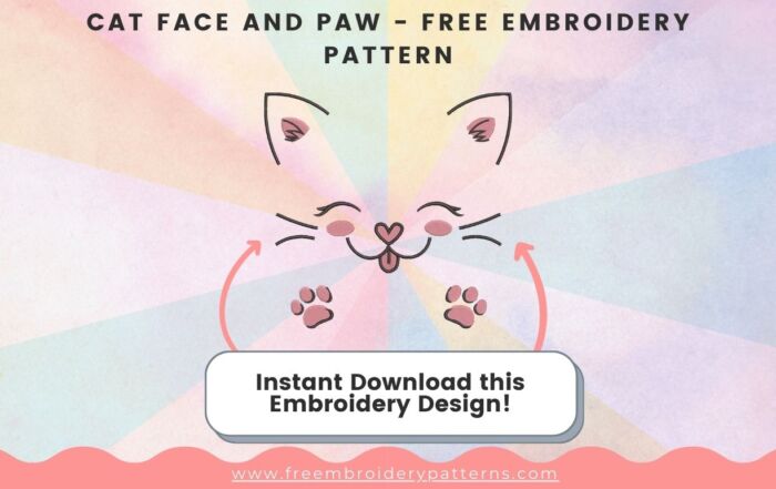 Cat Face And Paw Free Embroidery Pattern