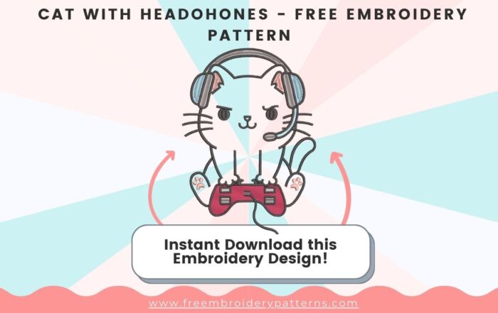 Cat With Headphones Free Embroidery Design