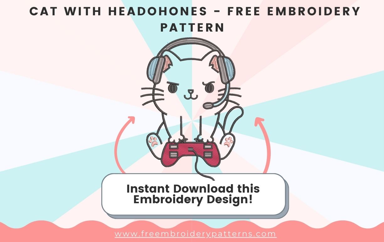Cat With Headphones Free Embroidery Design Cat With Headphones Free Embroidery Design