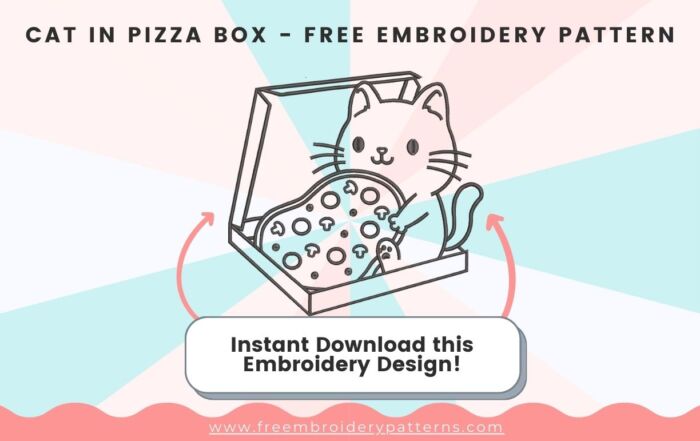 Cat In The Pizza Box Free Embroidery Pattern